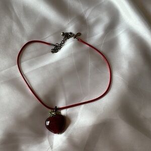 Chico's Red Heart Pendant on Red Cord with Silver-Tone Chain